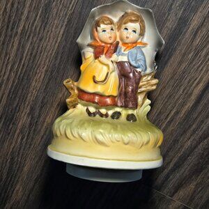 Vintage CHADWICK-MILLER Porcelain Boy & Girl w/ Umbrella Musical Figurine
